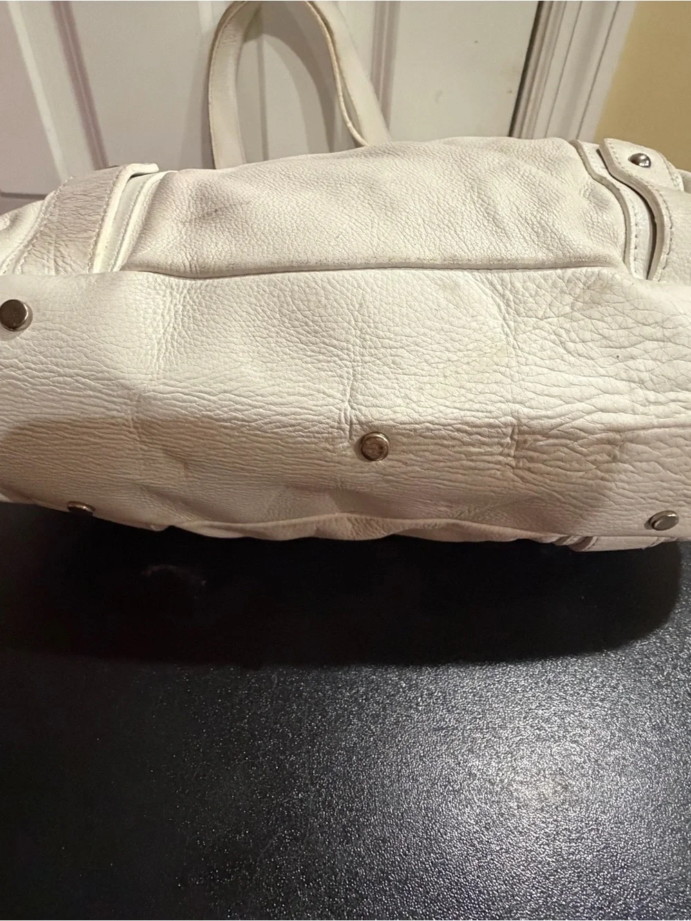 White Leather Drawstring Shoulder Bag